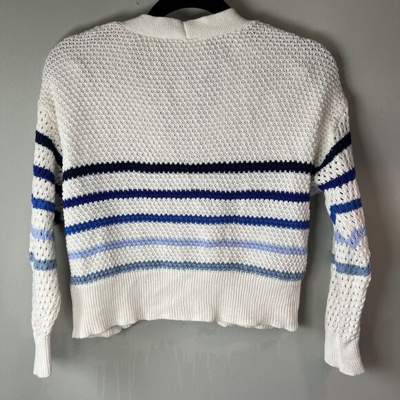 Gap Kids Girls Cardigan Button Up Sweater, White W Blue Stripes, Size S (6-7) - Picture 4 of 7